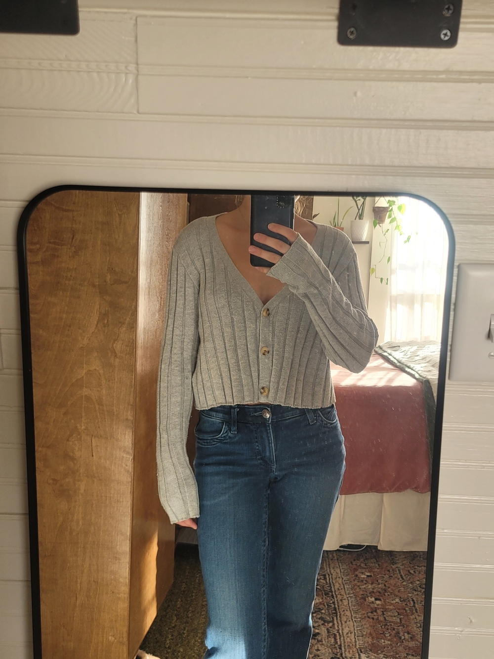 Aeropostale Gray Ribbed V-Neck Button Cardigan